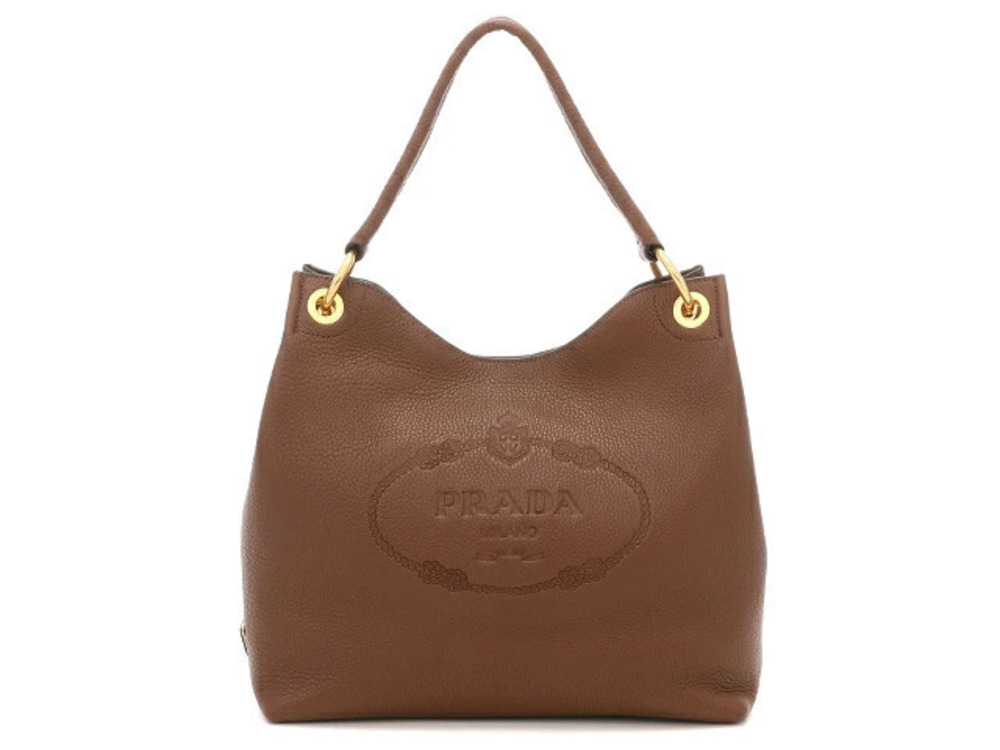 Prada Hobo Bag Brown TABACCO Gold Parts Leather